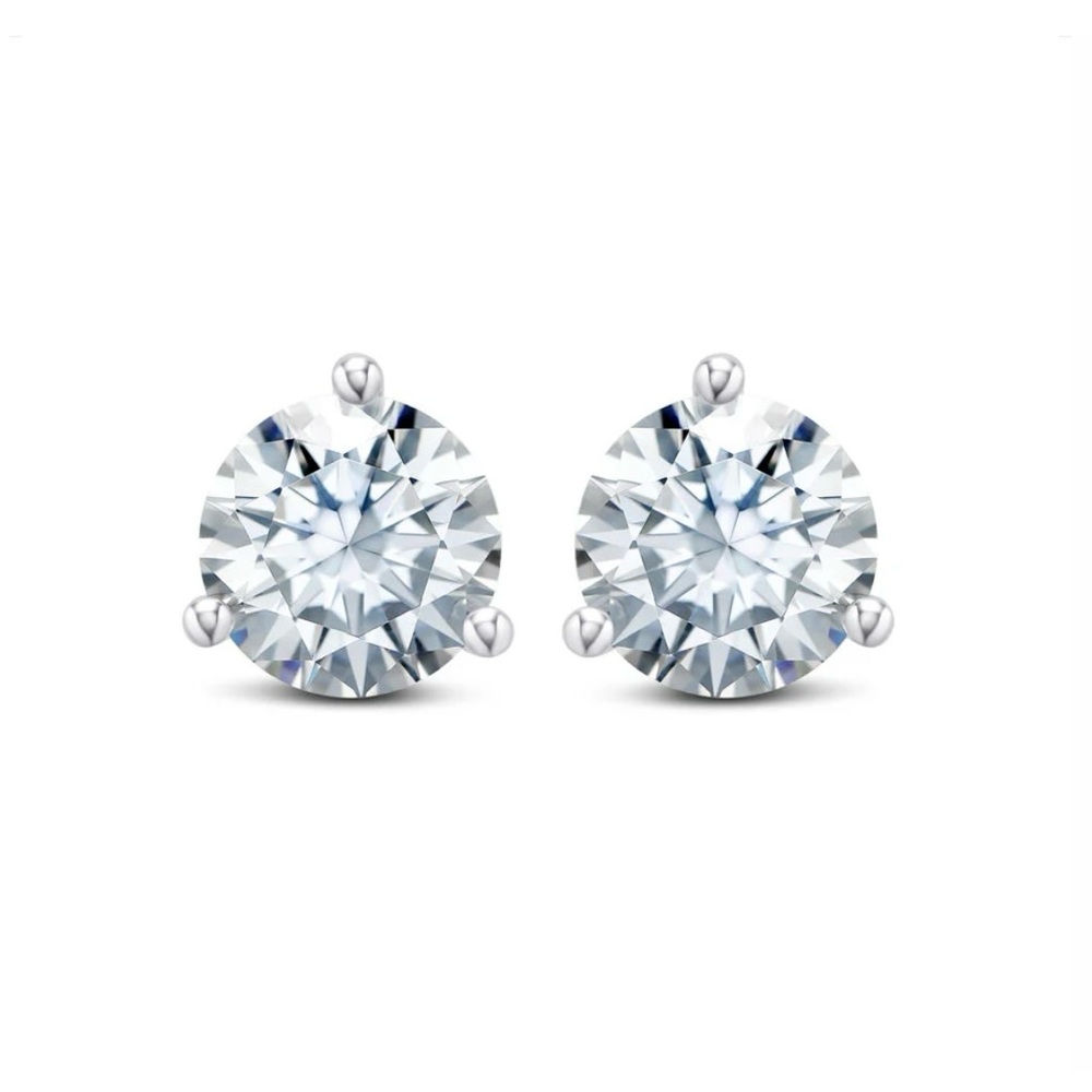 Diamond like cubic zirconia sterling silver earring studs - Picture 2 of 3